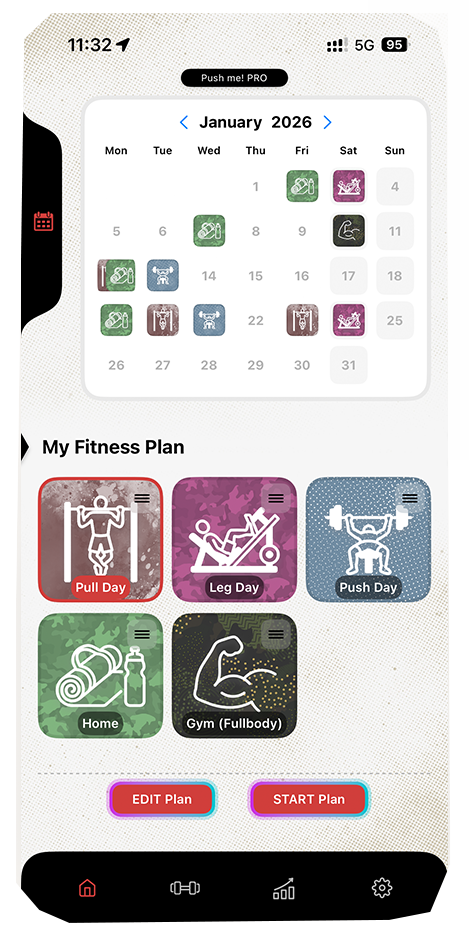 Push me! with a training calendar and personalised workout cards